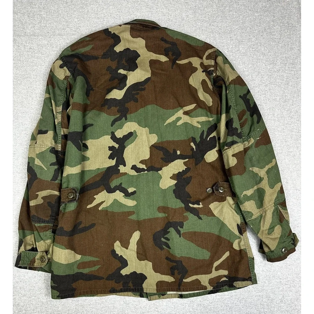 US‎ Navy Jacket Large Long Woodland Camo Field Coat Seabees Patches Military